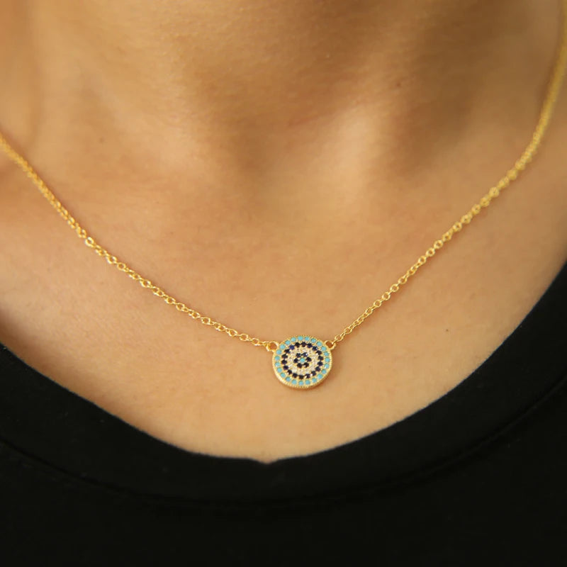 Azura 925 Sterling Silver Evil Eye Hamsa Necklace with White and Blue Women's Lucky Eye Pendant Jewelry
