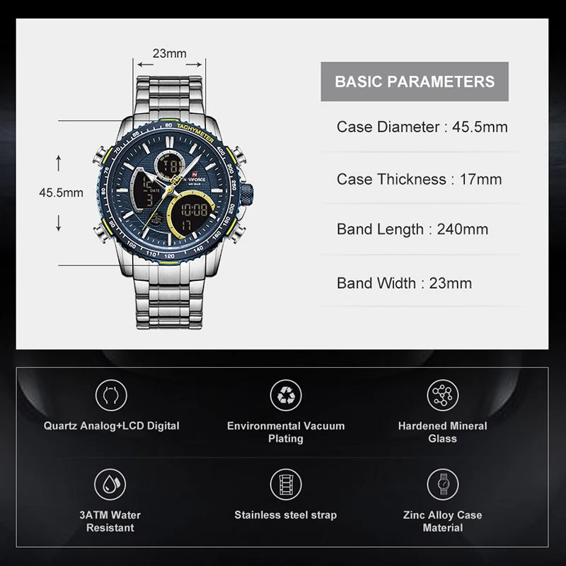 NAVIFORCE Men's Chronograph Watch – Luxury Sports Design, Waterproof Steel Band.