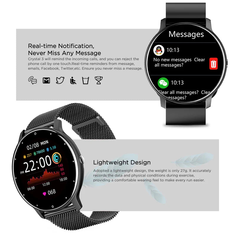 Women’s Smartwatch – Full Touchscreen Fitness Tracker, IP67 Waterproof Rating.