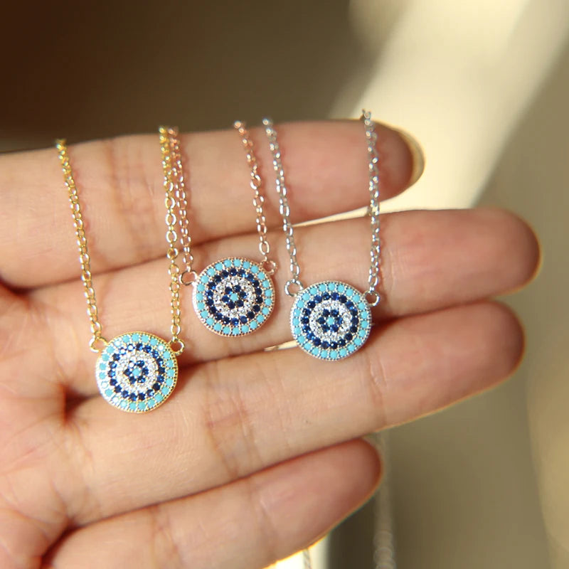 Azura 925 Sterling Silver Evil Eye Hamsa Necklace with White and Blue Women's Lucky Eye Pendant Jewelry