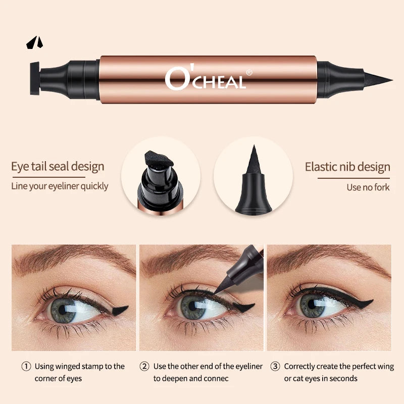 O'CHEAL Dual-Head Black Eyeliner Stamp – Waterproof Liquid Eyeliner Pen | Fast-Dry Makeup Tool