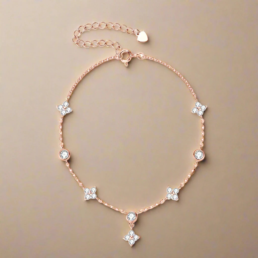 Elena Moissanite Bracelet – 925 Sterling Silver Four-Leaf Clover Chain