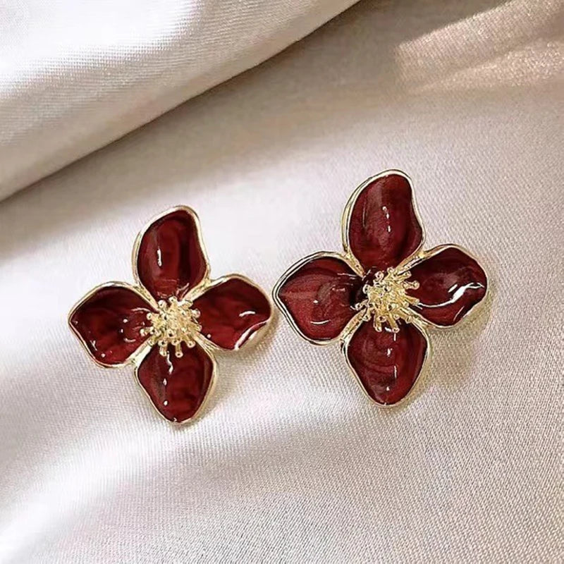 Sabina Hibiscus Glazed Flower Stud Earrings for Women Vintage French-Inspired Elegant Design.