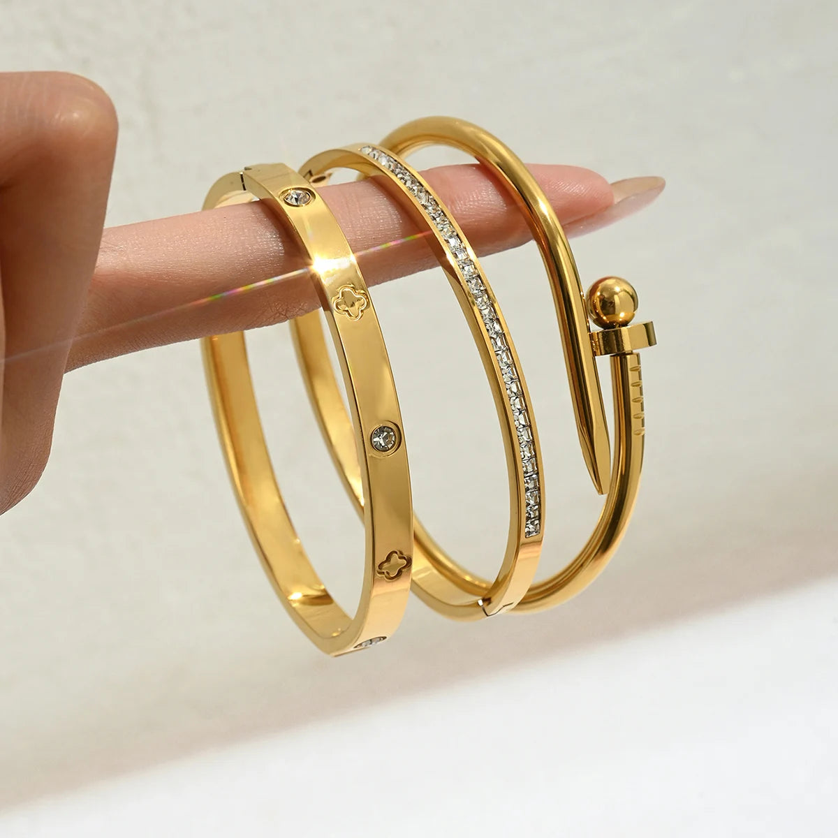 Elena Stainless Steel Gold Nail Bracelet