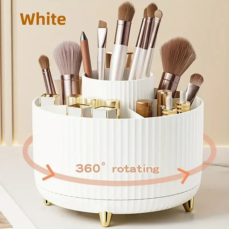 360° Rotating Makeup Brush Organizer – 5-Slot Multi-Functional Storage Holder for Vanity or Desk