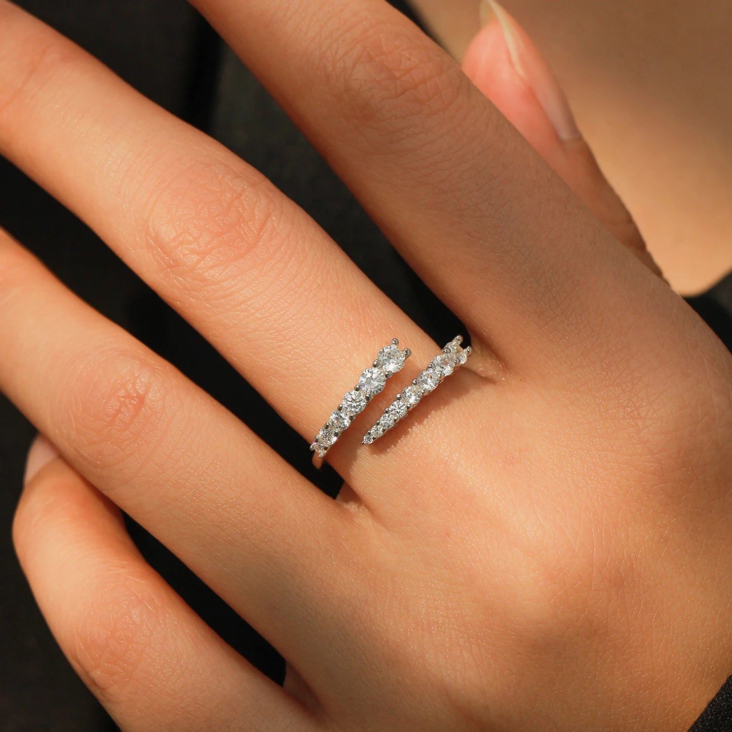 Luxury 925 Sterling Silver Adjustable Zircon Ring
