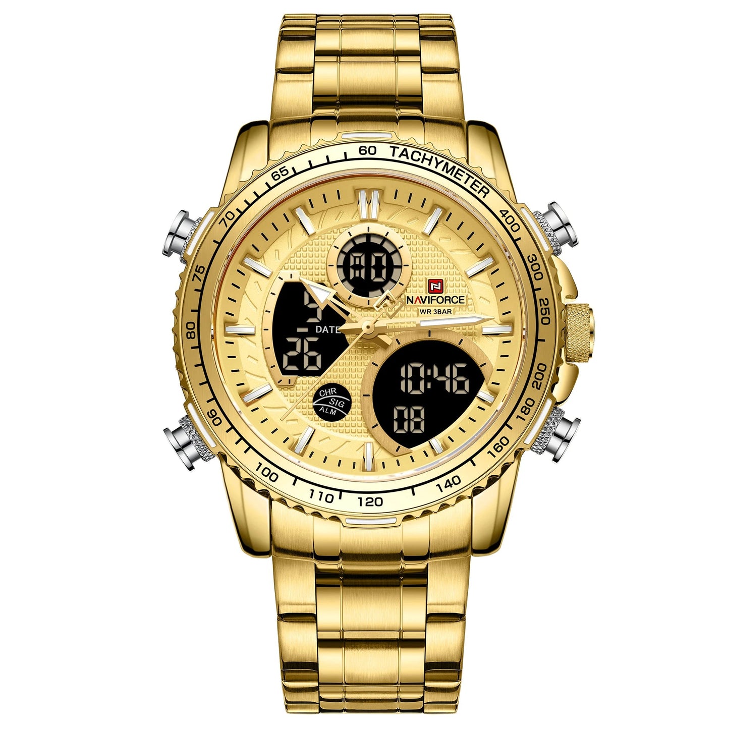 NAVIFORCE Men's Chronograph Watch – Luxury Sports Design, Waterproof Steel Band.
