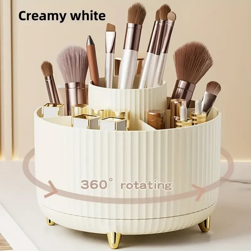 360° Rotating Makeup Brush Organizer – 5-Slot Multi-Functional Storage Holder for Vanity or Desk