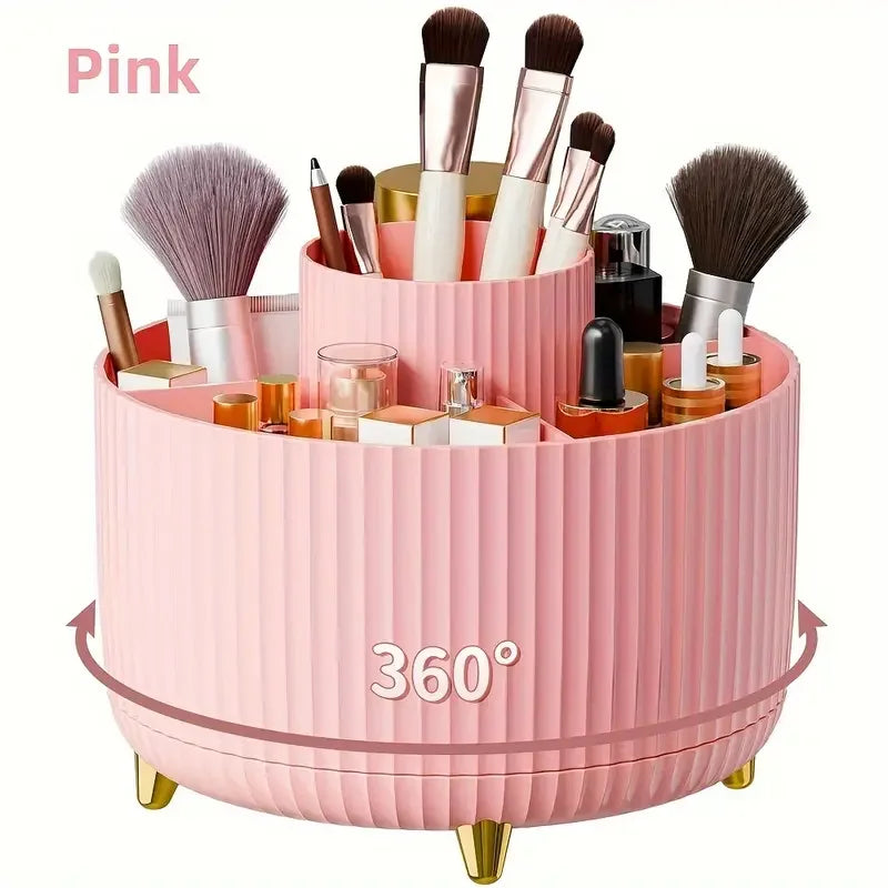 360° Rotating Makeup Brush Organizer – 5-Slot Multi-Functional Storage Holder for Vanity or Desk