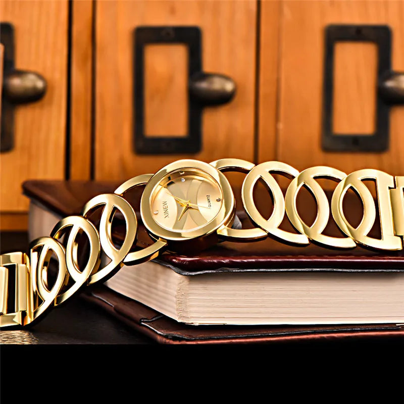 Premium Women's Quartz Watch – Gold-Tone Luxury Bracelet Design