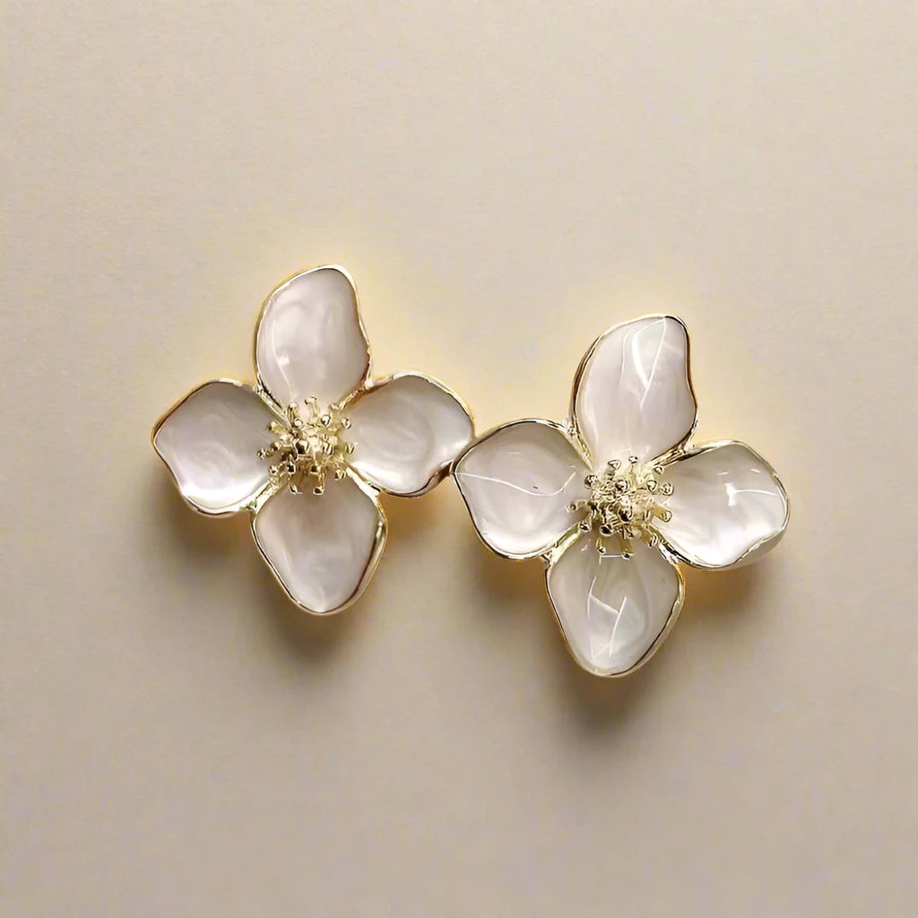 Sabina Hibiscus Glazed Flower Stud Earrings for Women Vintage French-Inspired Elegant Design.