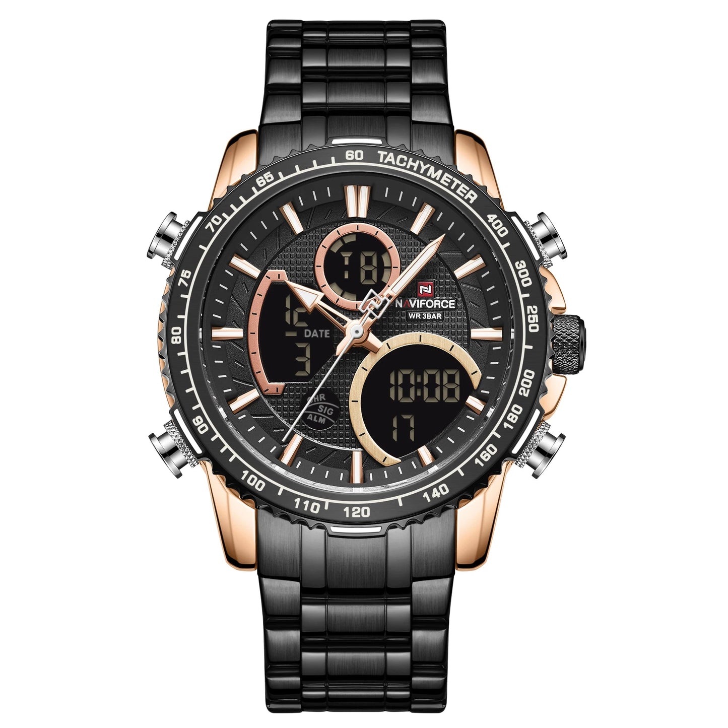 NAVIFORCE Men's Chronograph Watch – Luxury Sports Design, Waterproof Steel Band.