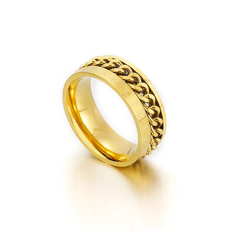 Gold Twist Pattern Zircon Ring – Vintage Stainless Steel Wedding Band for Women | Classic Peru-Inspired Design