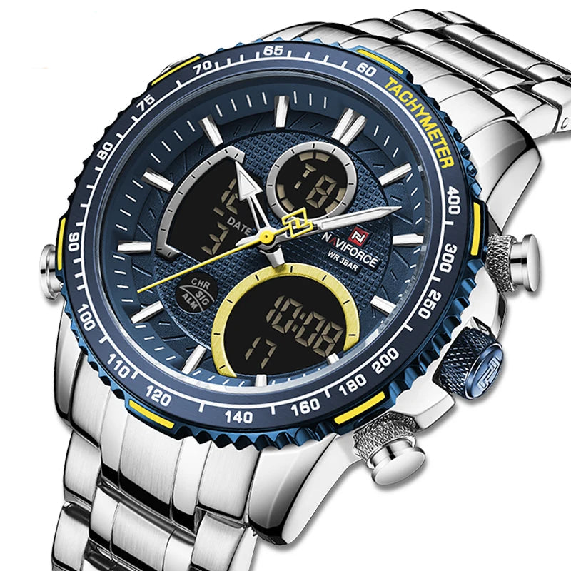 NAVIFORCE Men's Chronograph Watch – Luxury Sports Design, Waterproof Steel Band.