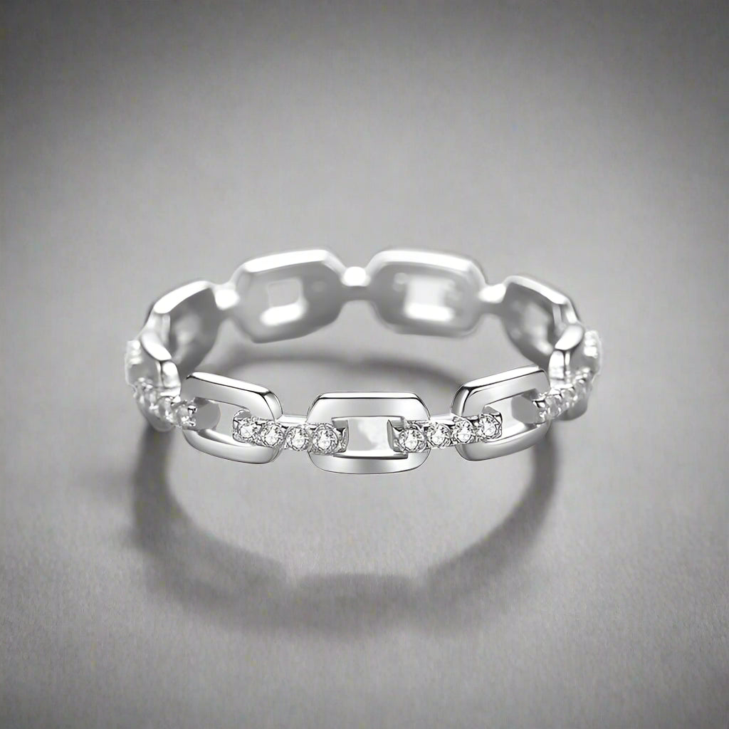 925 Sterling Silver Hollow Chain Design Zircon Ring