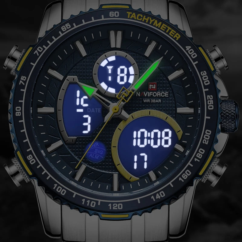NAVIFORCE Men's Chronograph Watch – Luxury Sports Design, Waterproof Steel Band.