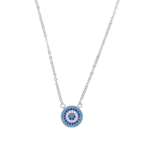 Azura 925 Sterling Silver Evil Eye Hamsa Necklace with White and Blue Women's Lucky Eye Pendant Jewelry