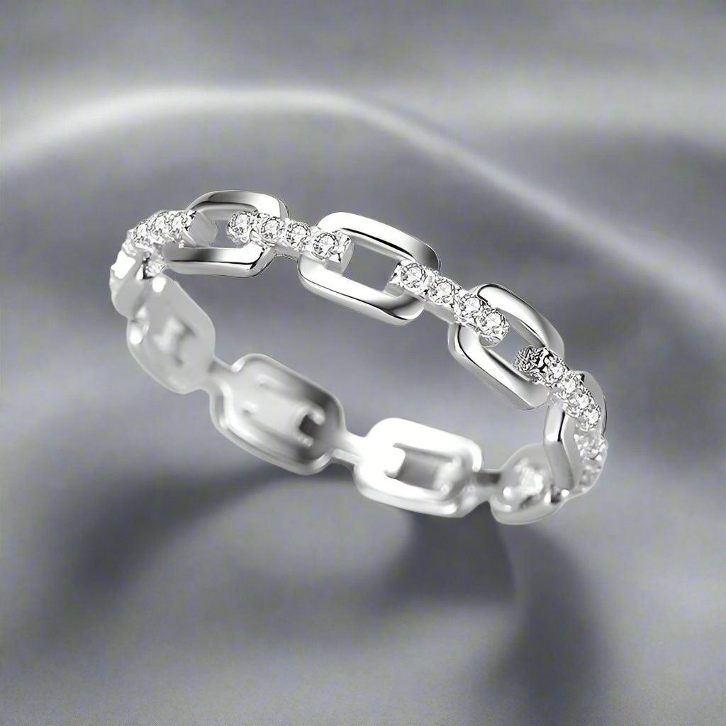 925 Sterling Silver Hollow Chain Design Zircon Ring