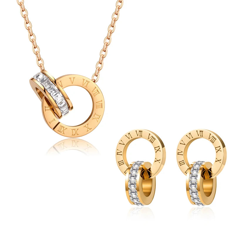 Juliana Classic Roman Crystal Stainless Steel Earrings and Necklace Set for Women.