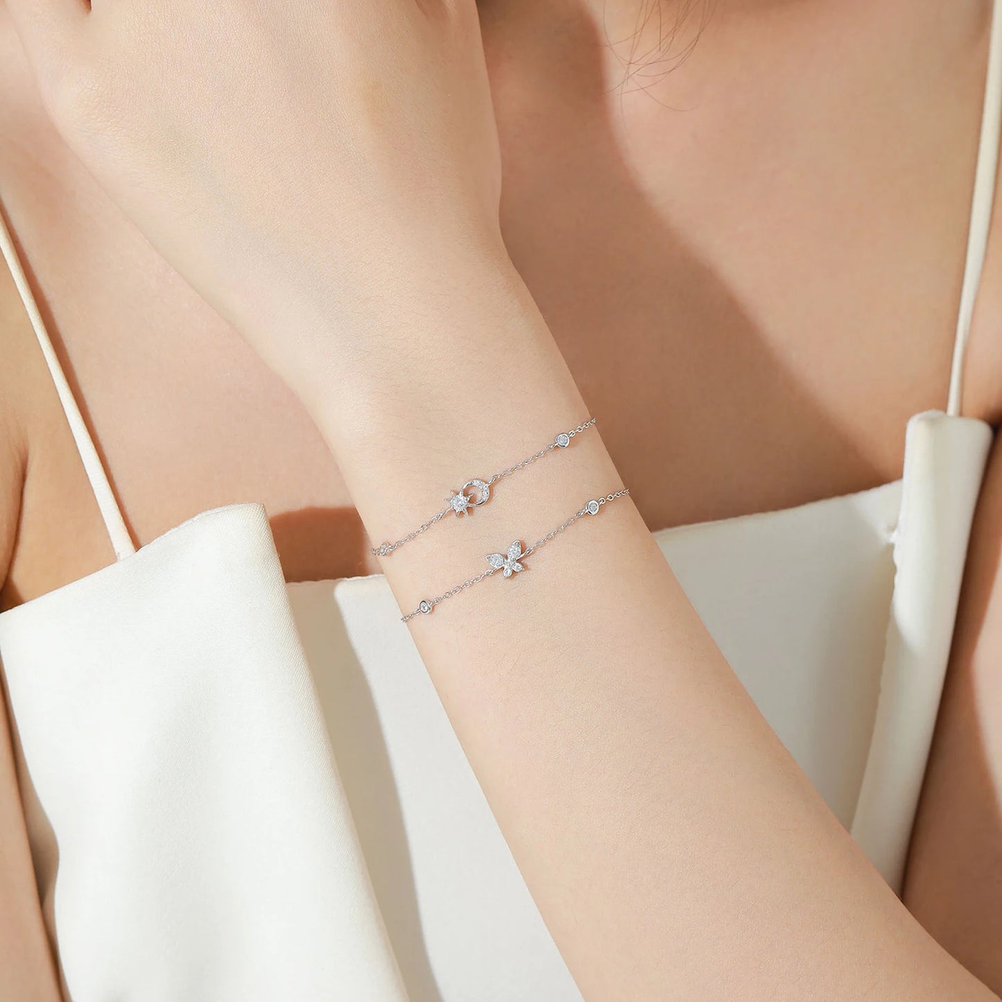 925 Sterling Silver Delicate Zircon Chain Bracelet