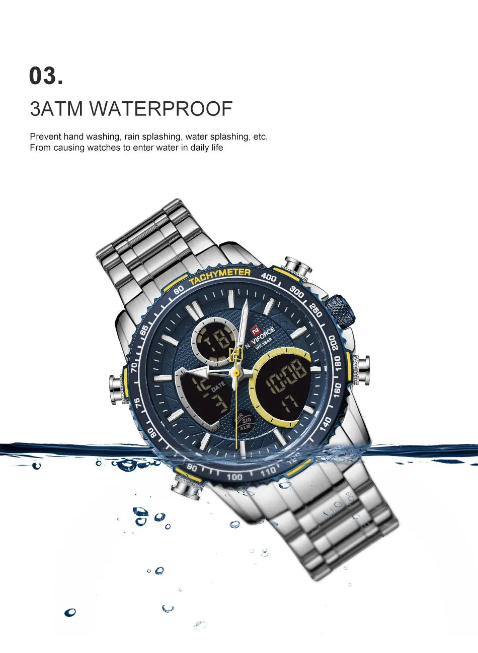 NAVIFORCE Men's Chronograph Watch – Luxury Sports Design, Waterproof Steel Band.