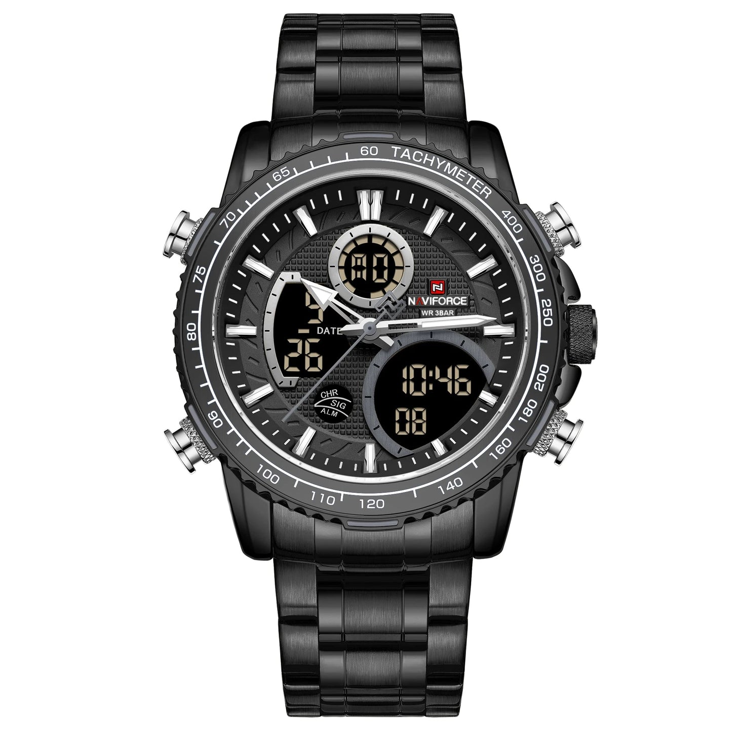 NAVIFORCE Men's Chronograph Watch – Luxury Sports Design, Waterproof Steel Band.