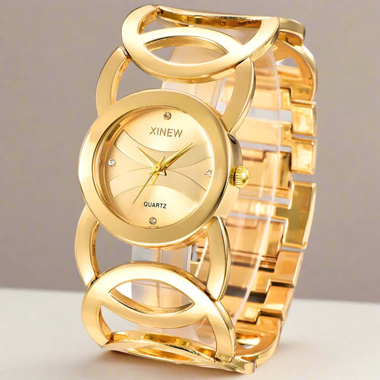 Premium Women's Quartz Watch – Gold-Tone Luxury Bracelet Design