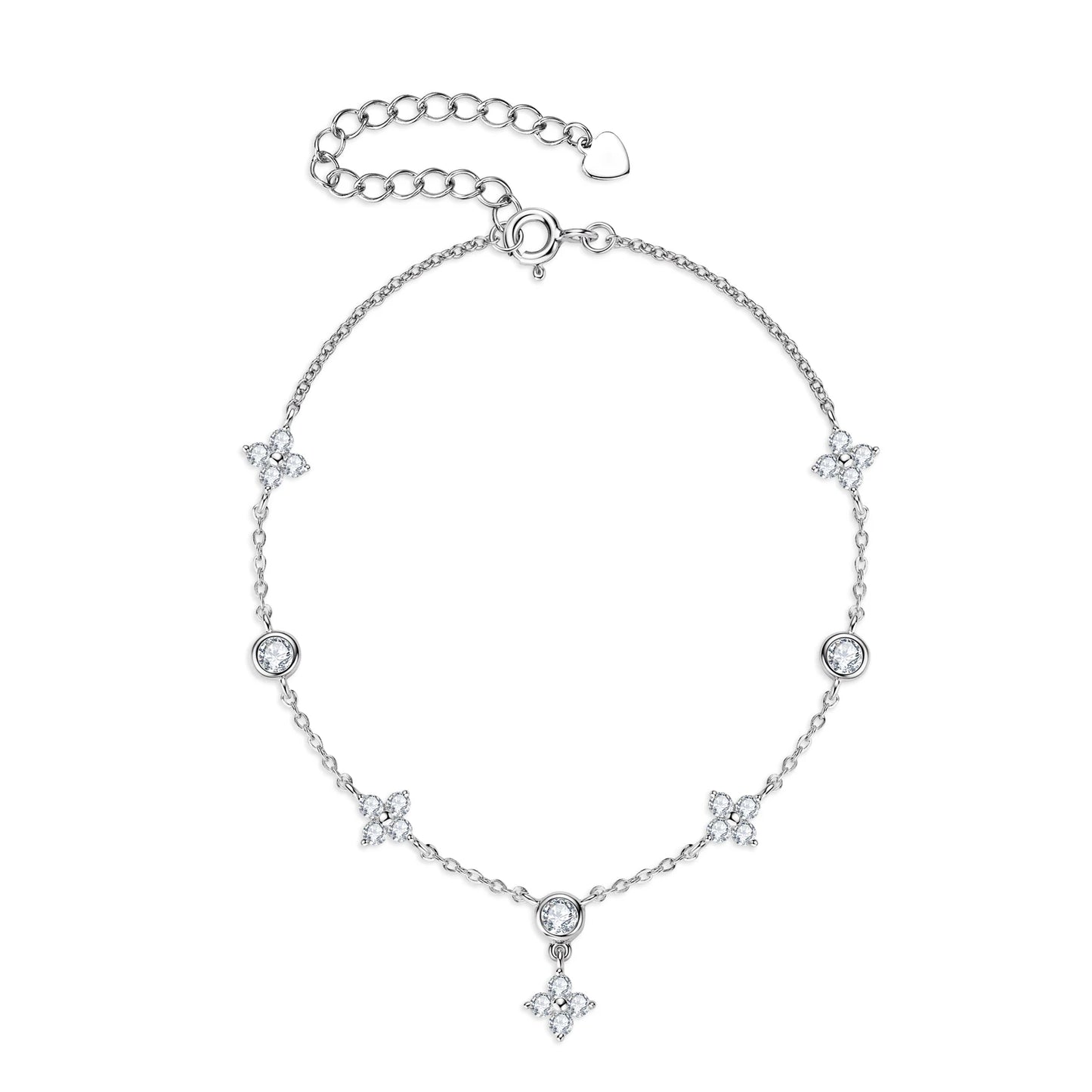 Elena Moissanite Bracelet – 925 Sterling Silver Four-Leaf Clover Chain