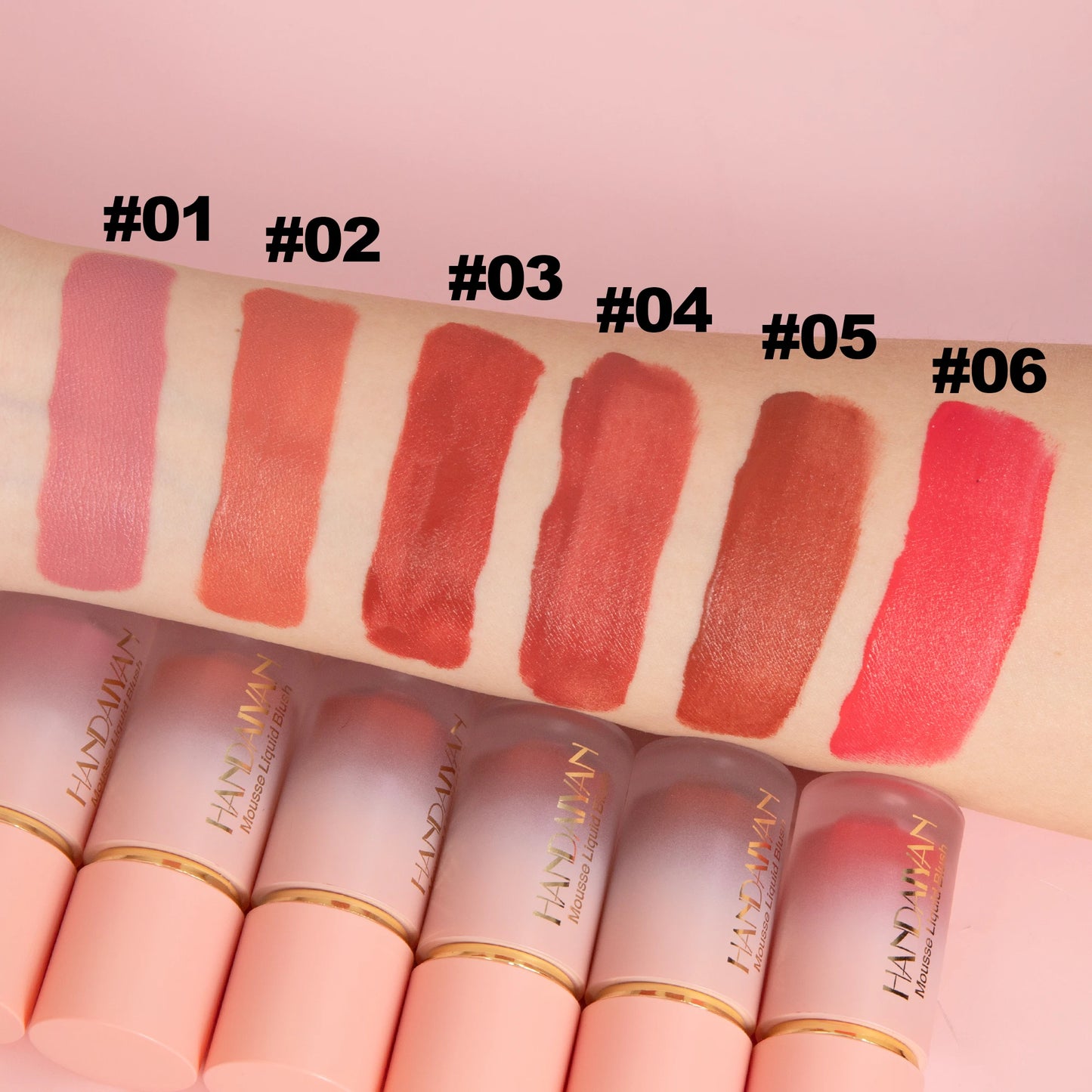 HANDAIYAN 6-Color Matte Liquid Blush – Long-Lasting, Waterproof with Sponge Brush Head