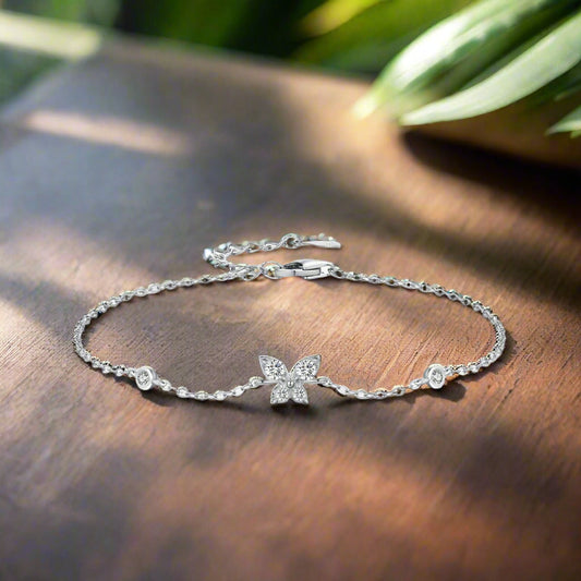 925 Sterling Silver Delicate Zircon Chain Bracelet