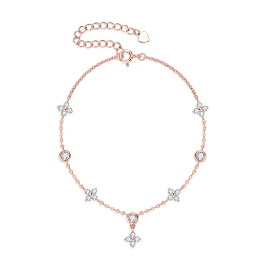 Elena Moissanite Bracelet – 925 Sterling Silver Four-Leaf Clover Chain