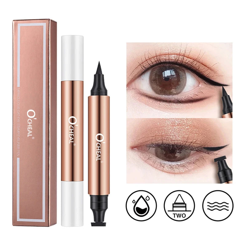 O'CHEAL Dual-Head Black Eyeliner Stamp – Waterproof Liquid Eyeliner Pen | Fast-Dry Makeup Tool
