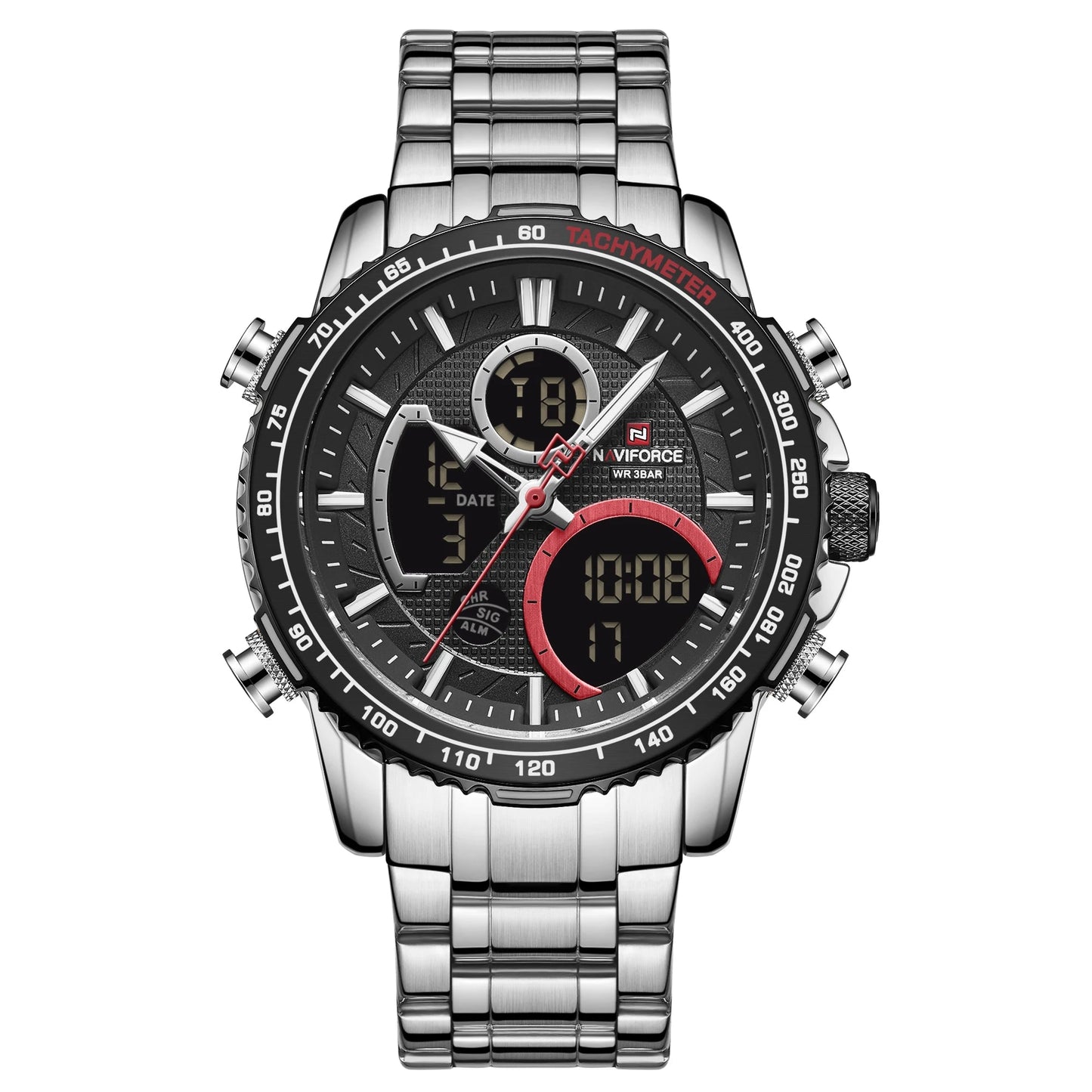 NAVIFORCE Men's Chronograph Watch – Luxury Sports Design, Waterproof Steel Band.