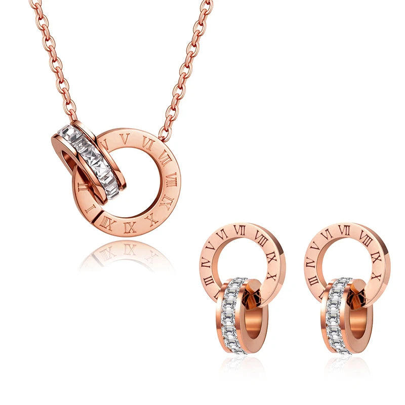 Juliana Classic Roman Crystal Stainless Steel Earrings and Necklace Set for Women.