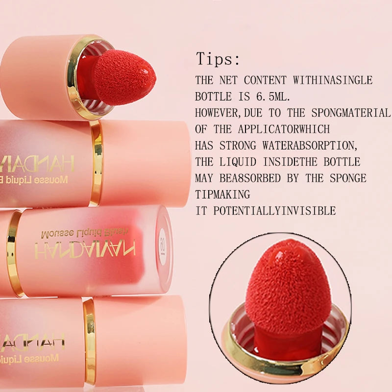 HANDAIYAN 6-Color Matte Liquid Blush – Long-Lasting, Waterproof with Sponge Brush Head