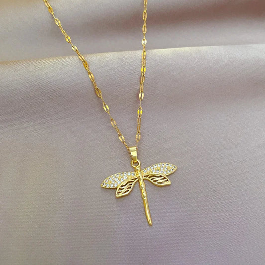 Faye Women's Dragonfly Pendant Necklace in Stainless Steel.