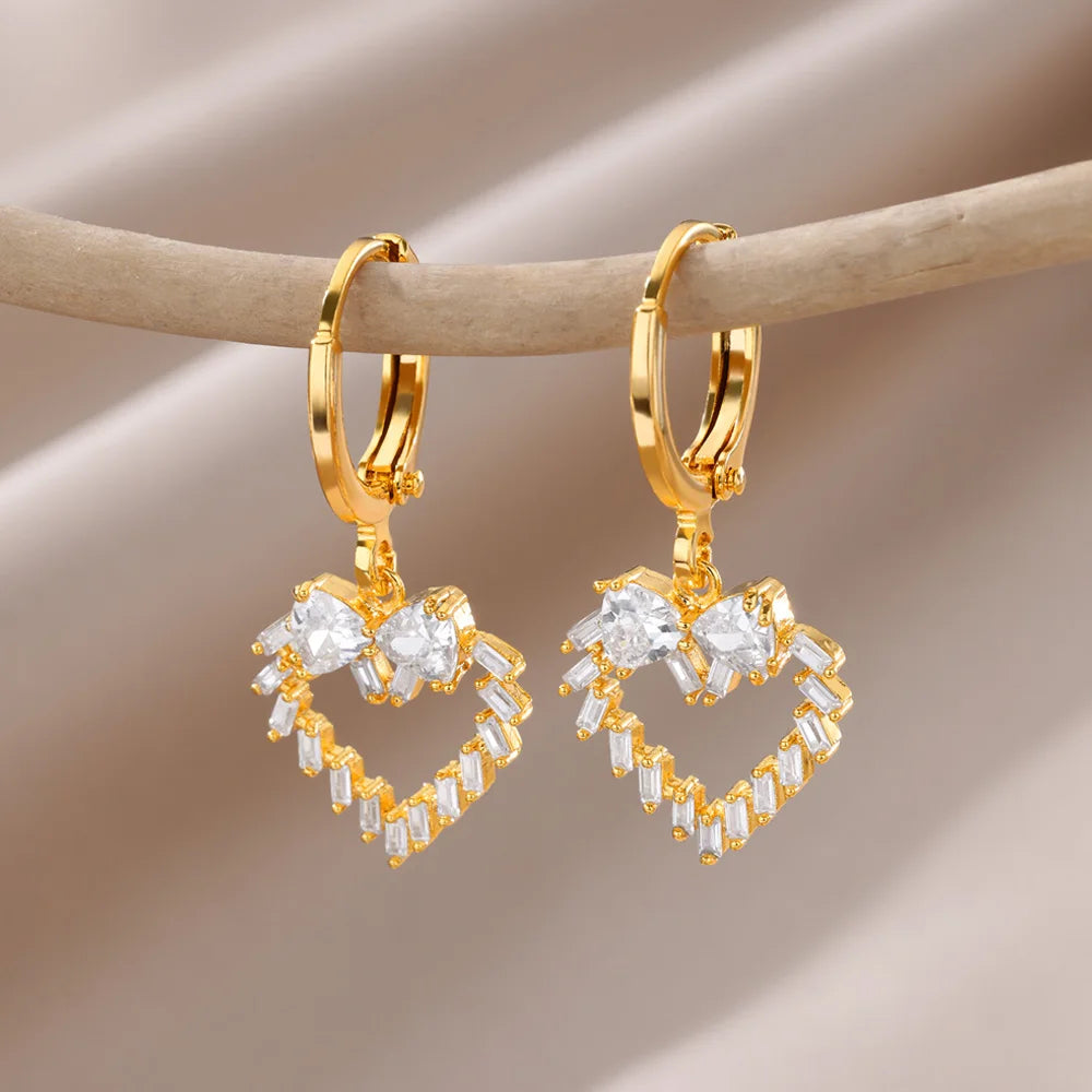 Gold Pearl Drop Hoop Earrings for Women – Stainless Steel Jewelry