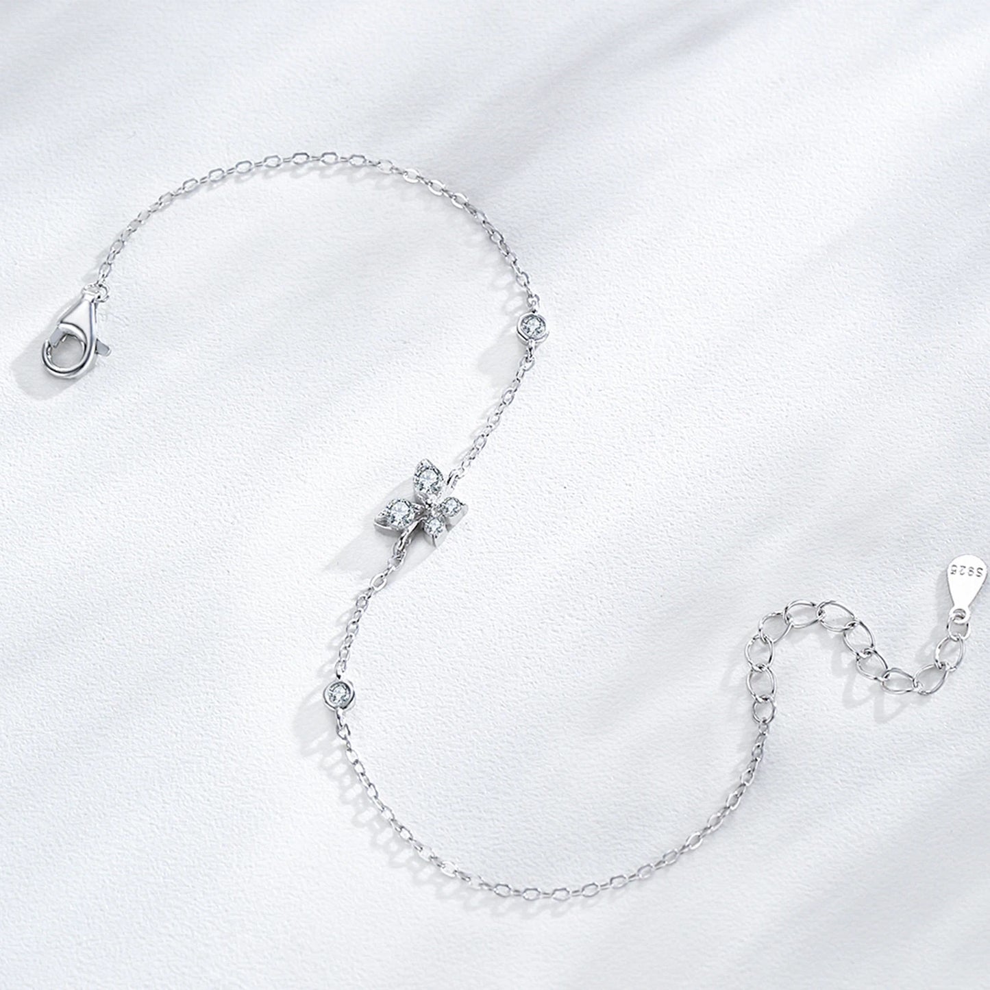 925 Sterling Silver Delicate Zircon Chain Bracelet