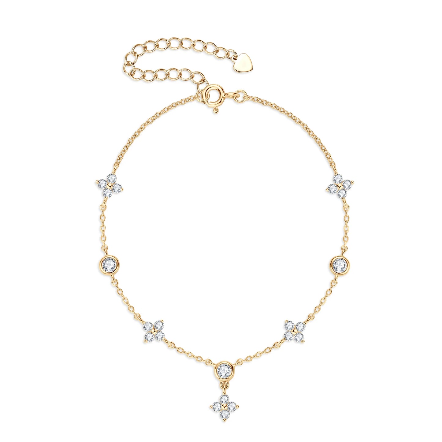 Elena Moissanite Bracelet – 925 Sterling Silver Four-Leaf Clover Chain