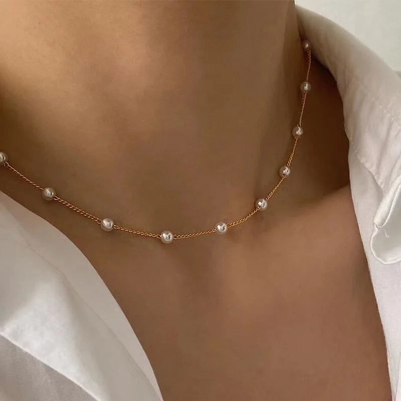 3-piece Set: 14K Gold Necklace with Pearl and Heart Pendants – Waterproof and Hypoallergenic