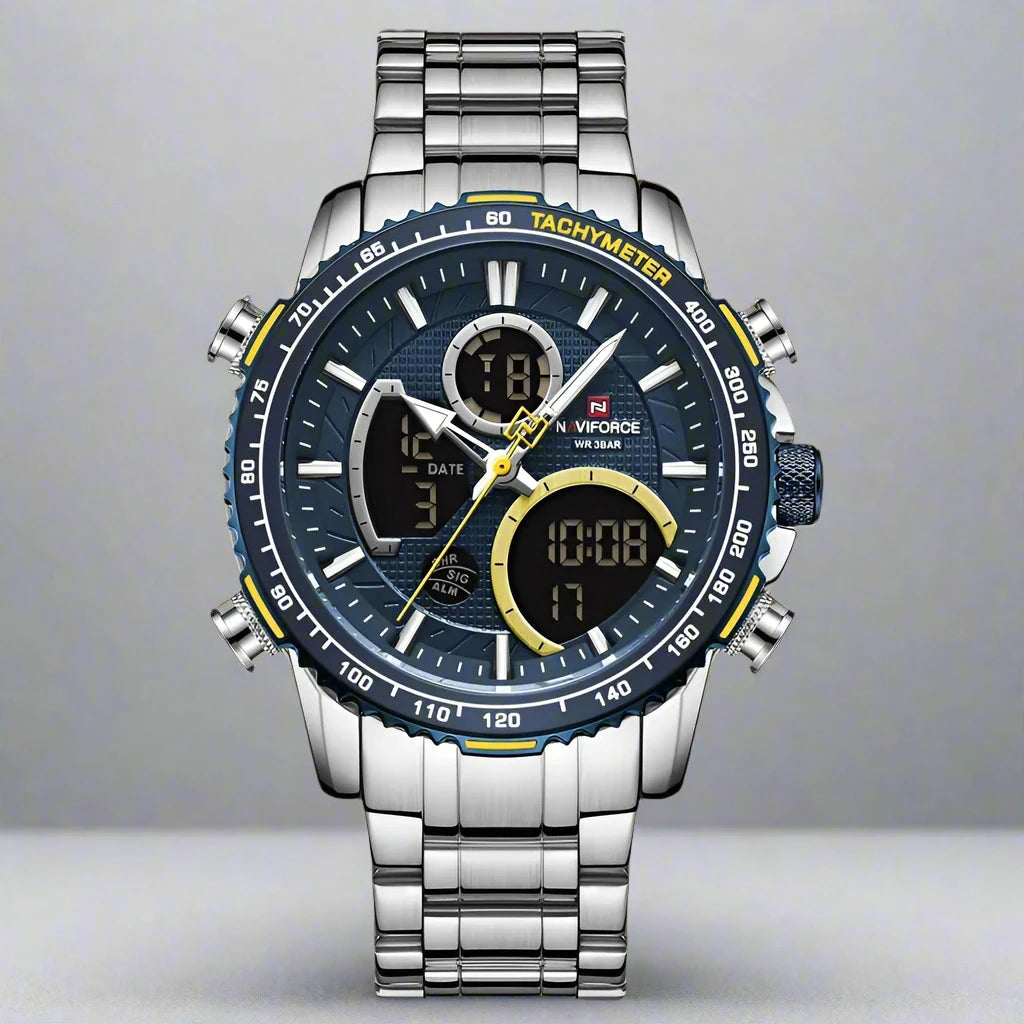 NAVIFORCE Men's Chronograph Watch – Luxury Sports Design, Waterproof Steel Band.