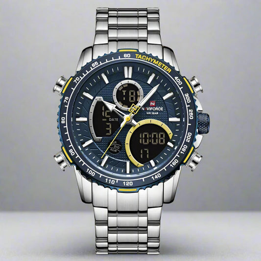 NAVIFORCE Men's Chronograph Watch – Luxury Sports Design, Waterproof Steel Band.