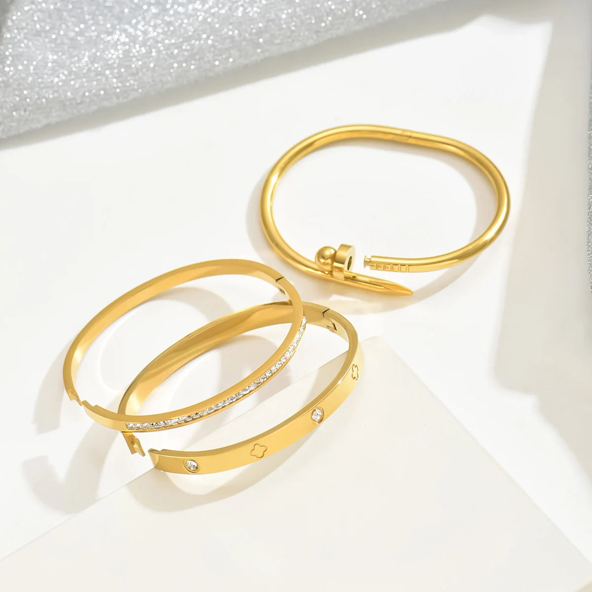 Elena Stainless Steel Gold Nail Bracelet