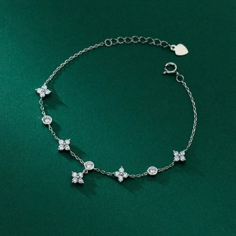 Elena Moissanite Bracelet – 925 Sterling Silver Four-Leaf Clover Chain