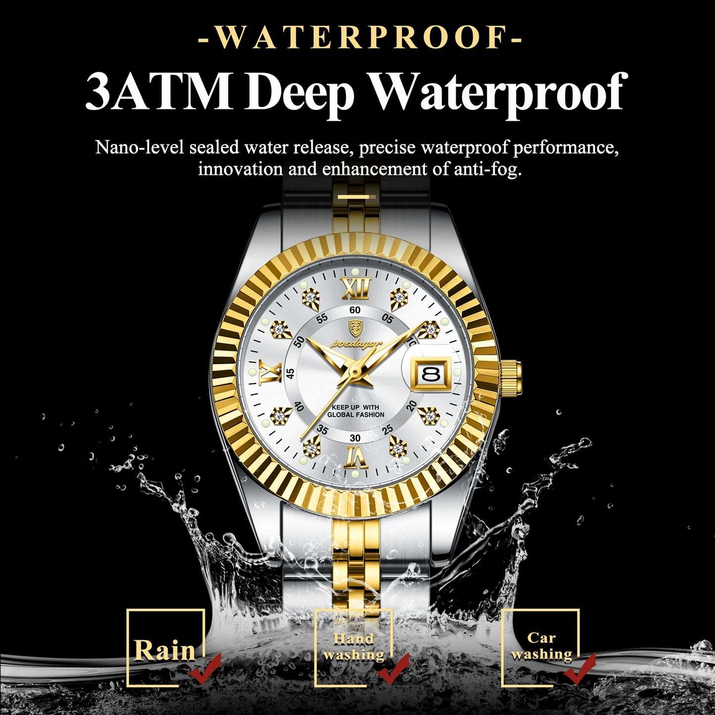 Luxury stainless steel watch with a waterproof design for timeless elegance