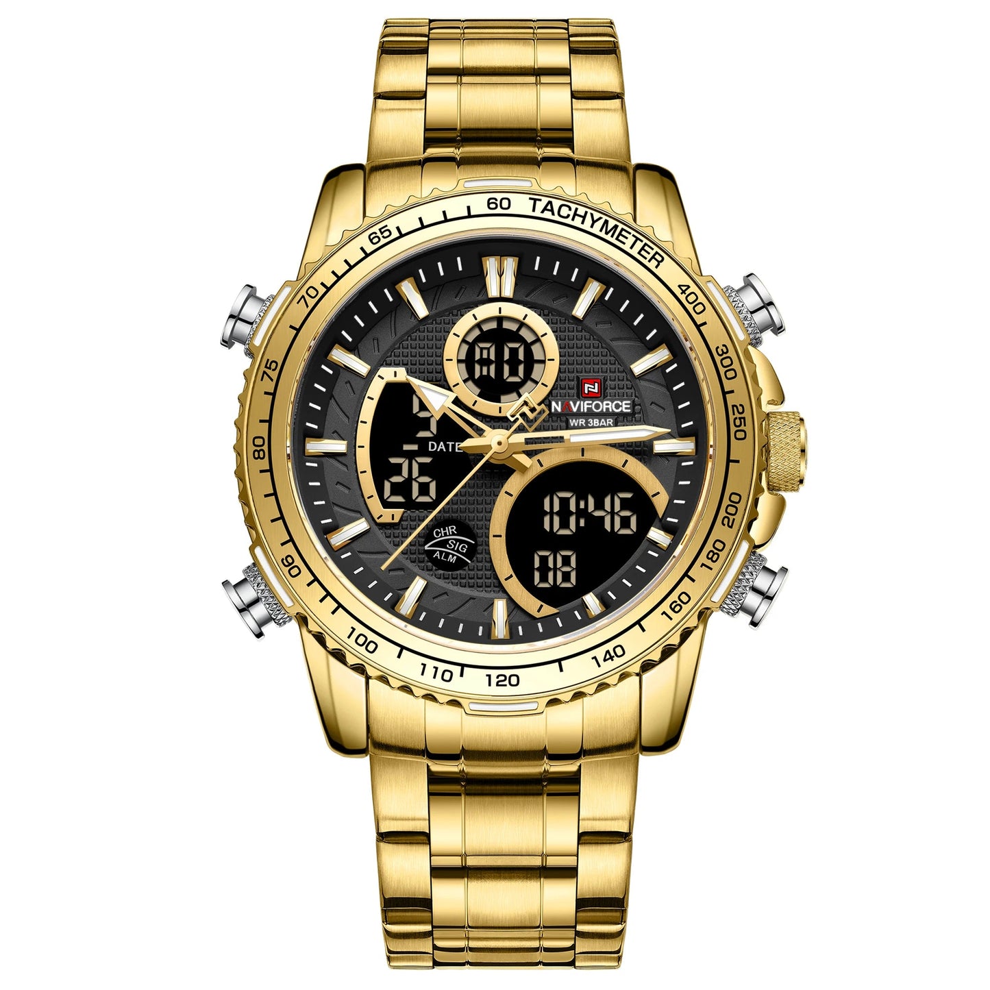 NAVIFORCE Men's Chronograph Watch – Luxury Sports Design, Waterproof Steel Band.