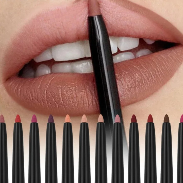Waterproof Matte Lipliner Pencil – Long-Lasting, Non-Stick Cup Lip Contour & Lipstick | 12 Moisturizing Colors
