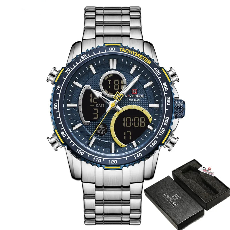 NAVIFORCE Men's Chronograph Watch – Luxury Sports Design, Waterproof Steel Band.