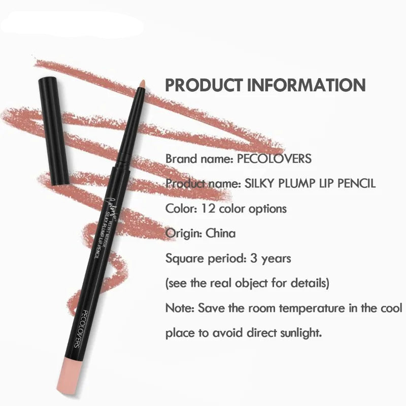 Waterproof Matte Lipliner Pencil – Long-Lasting, Non-Stick Cup Lip Contour & Lipstick | 12 Moisturizing Colors