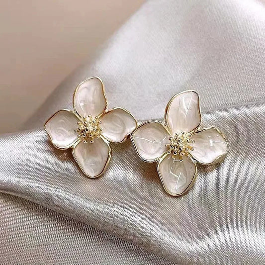 Sabina Hibiscus Glazed Flower Stud Earrings for Women  Vintage French-Inspired Elegant Design.